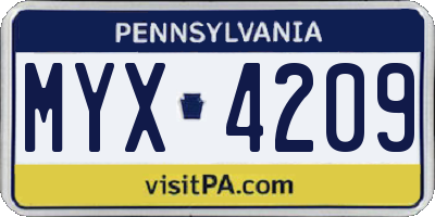 PA license plate MYX4209