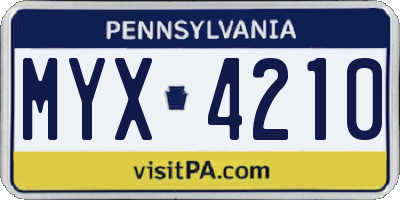 PA license plate MYX4210