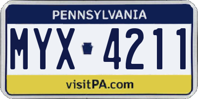 PA license plate MYX4211