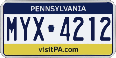 PA license plate MYX4212