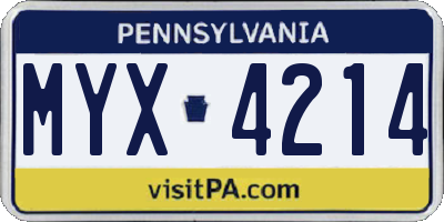 PA license plate MYX4214