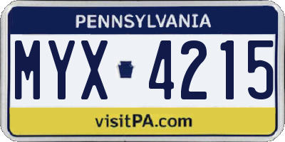 PA license plate MYX4215