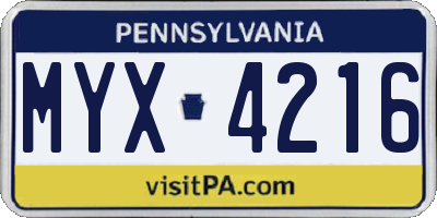 PA license plate MYX4216