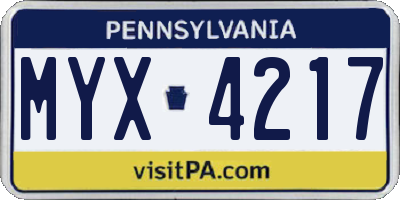 PA license plate MYX4217