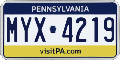 PA license plate MYX4219