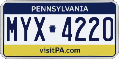 PA license plate MYX4220