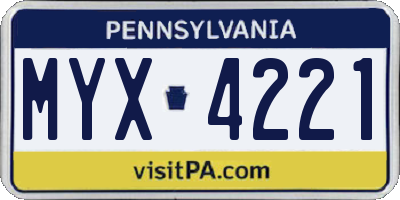 PA license plate MYX4221