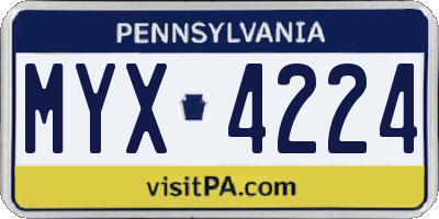 PA license plate MYX4224