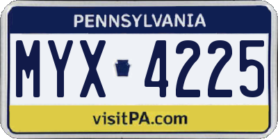 PA license plate MYX4225