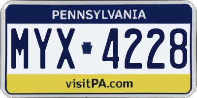 PA license plate MYX4228
