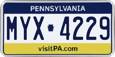PA license plate MYX4229