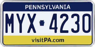 PA license plate MYX4230