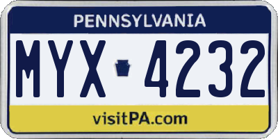 PA license plate MYX4232