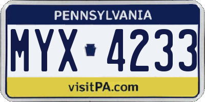 PA license plate MYX4233