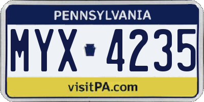 PA license plate MYX4235