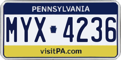 PA license plate MYX4236