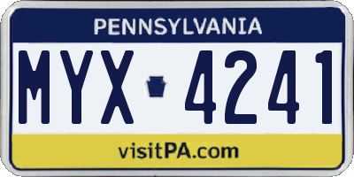 PA license plate MYX4241