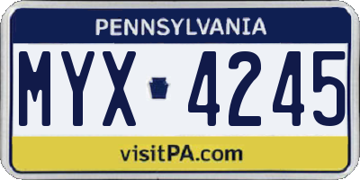 PA license plate MYX4245