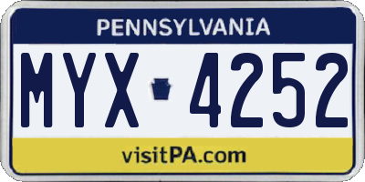 PA license plate MYX4252