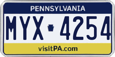 PA license plate MYX4254