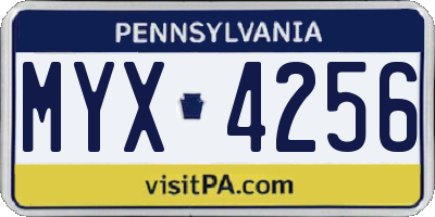 PA license plate MYX4256