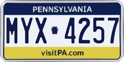 PA license plate MYX4257