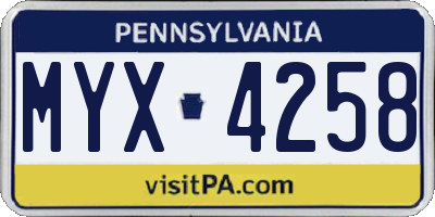 PA license plate MYX4258