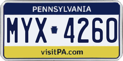 PA license plate MYX4260