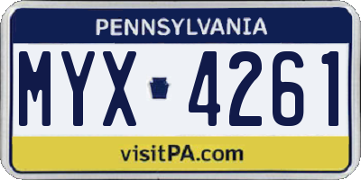 PA license plate MYX4261