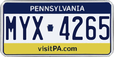 PA license plate MYX4265