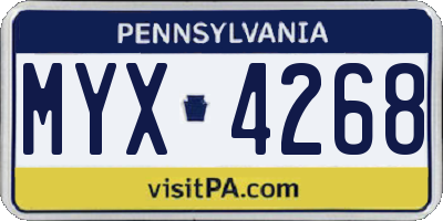 PA license plate MYX4268