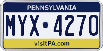 PA license plate MYX4270