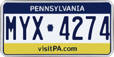 PA license plate MYX4274