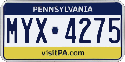PA license plate MYX4275