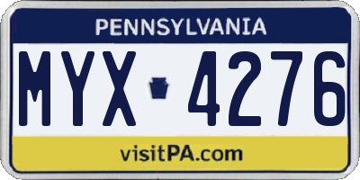 PA license plate MYX4276
