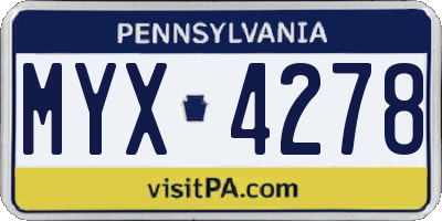 PA license plate MYX4278