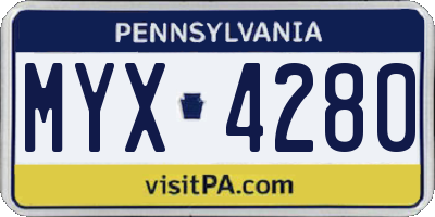 PA license plate MYX4280