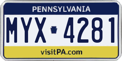 PA license plate MYX4281