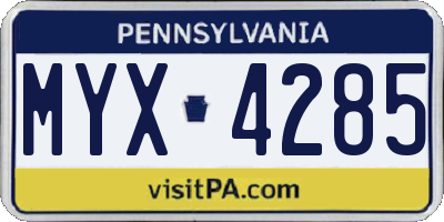 PA license plate MYX4285