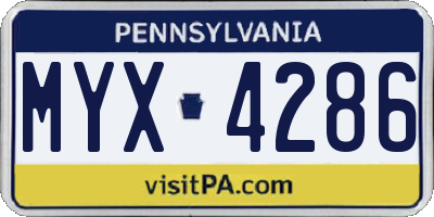 PA license plate MYX4286