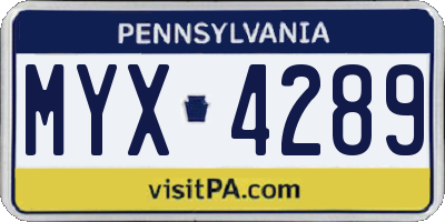 PA license plate MYX4289