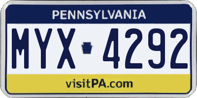 PA license plate MYX4292