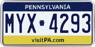 PA license plate MYX4293