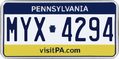 PA license plate MYX4294