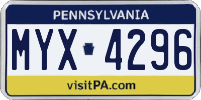 PA license plate MYX4296