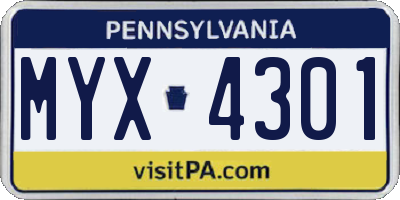 PA license plate MYX4301