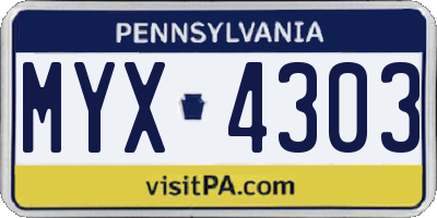 PA license plate MYX4303