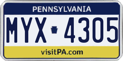 PA license plate MYX4305