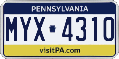 PA license plate MYX4310