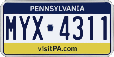 PA license plate MYX4311